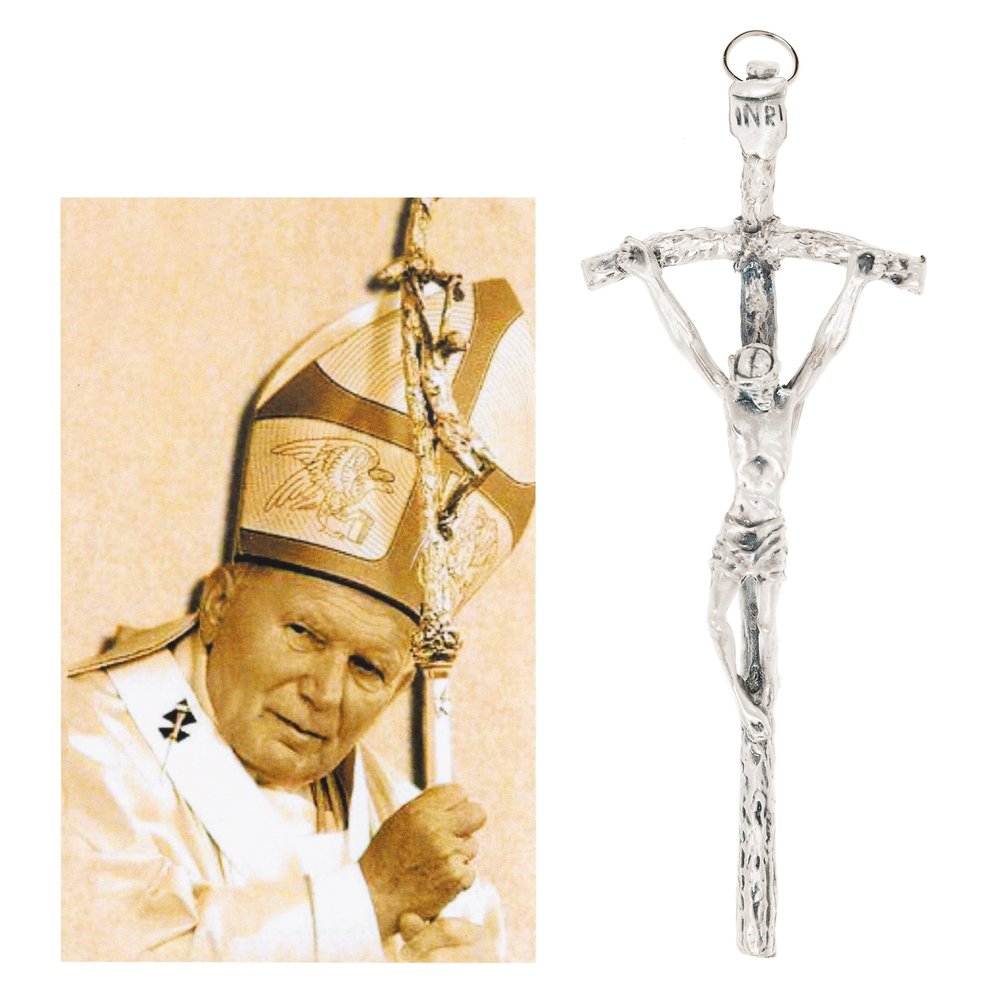 St. John Paul II Picture and Papal Crucifix - Set