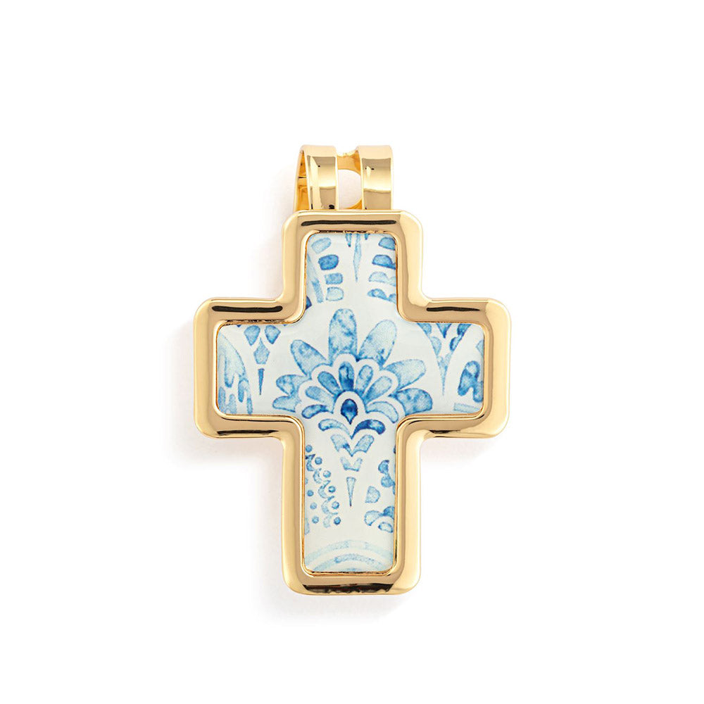 Blue & Gold Floral Cross Visor Clip