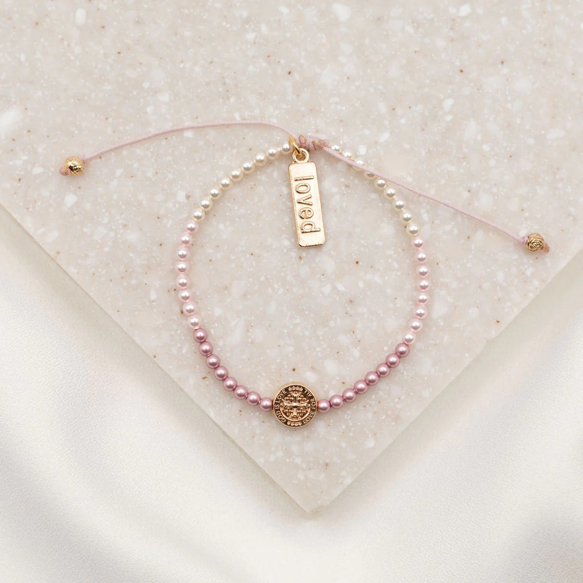 Ombré Pink Pearl & Rose Gold St. Benedict Bracelet