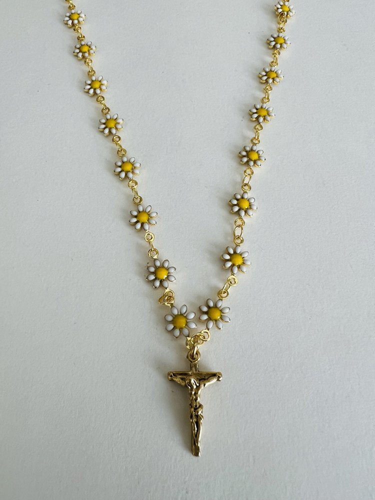 White Daisy Chain Crucifix Necklace