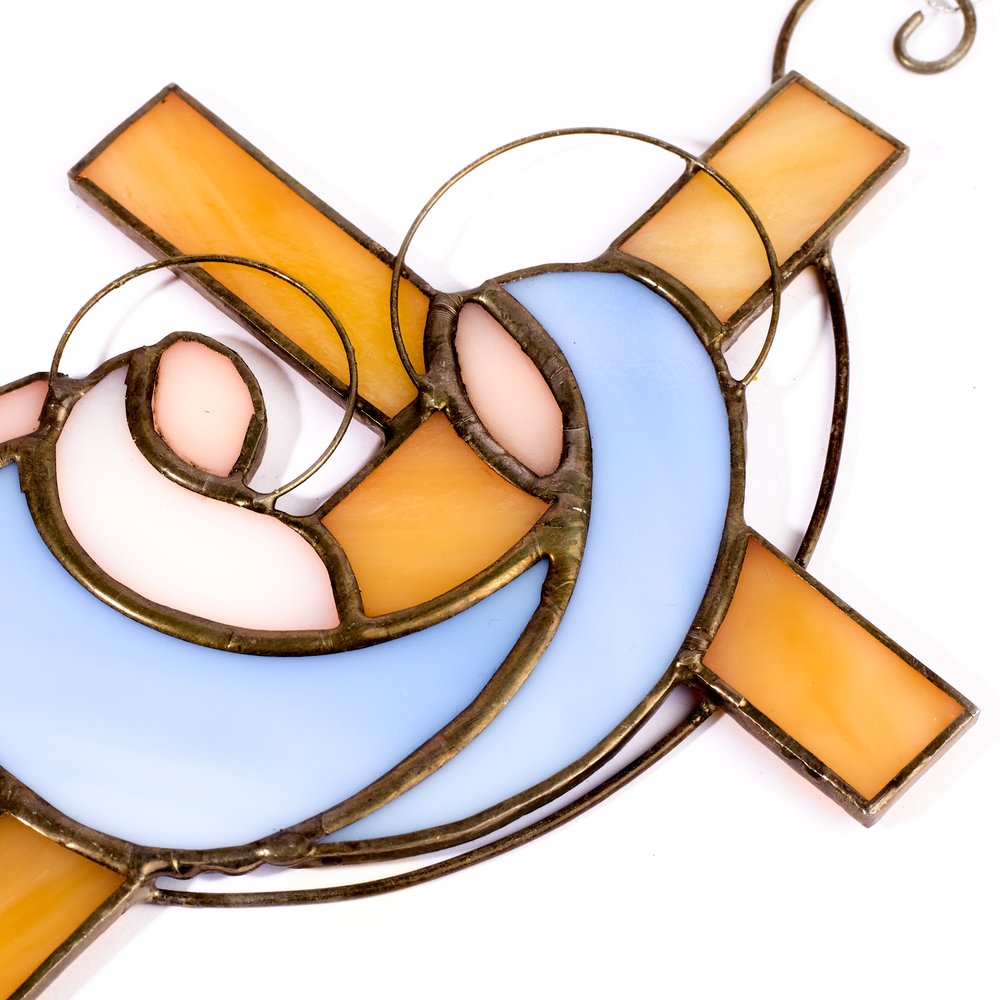 Handcrafted Mary & Baby Jesus Stained Glass Hanging Cross