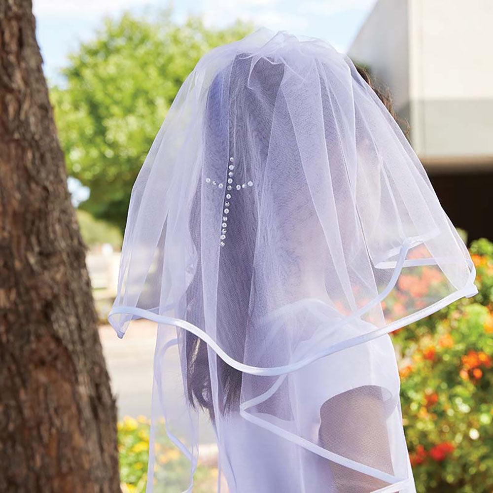 Satin Head Band & Pearl Cross First Communion Veil | The Catholic Company®