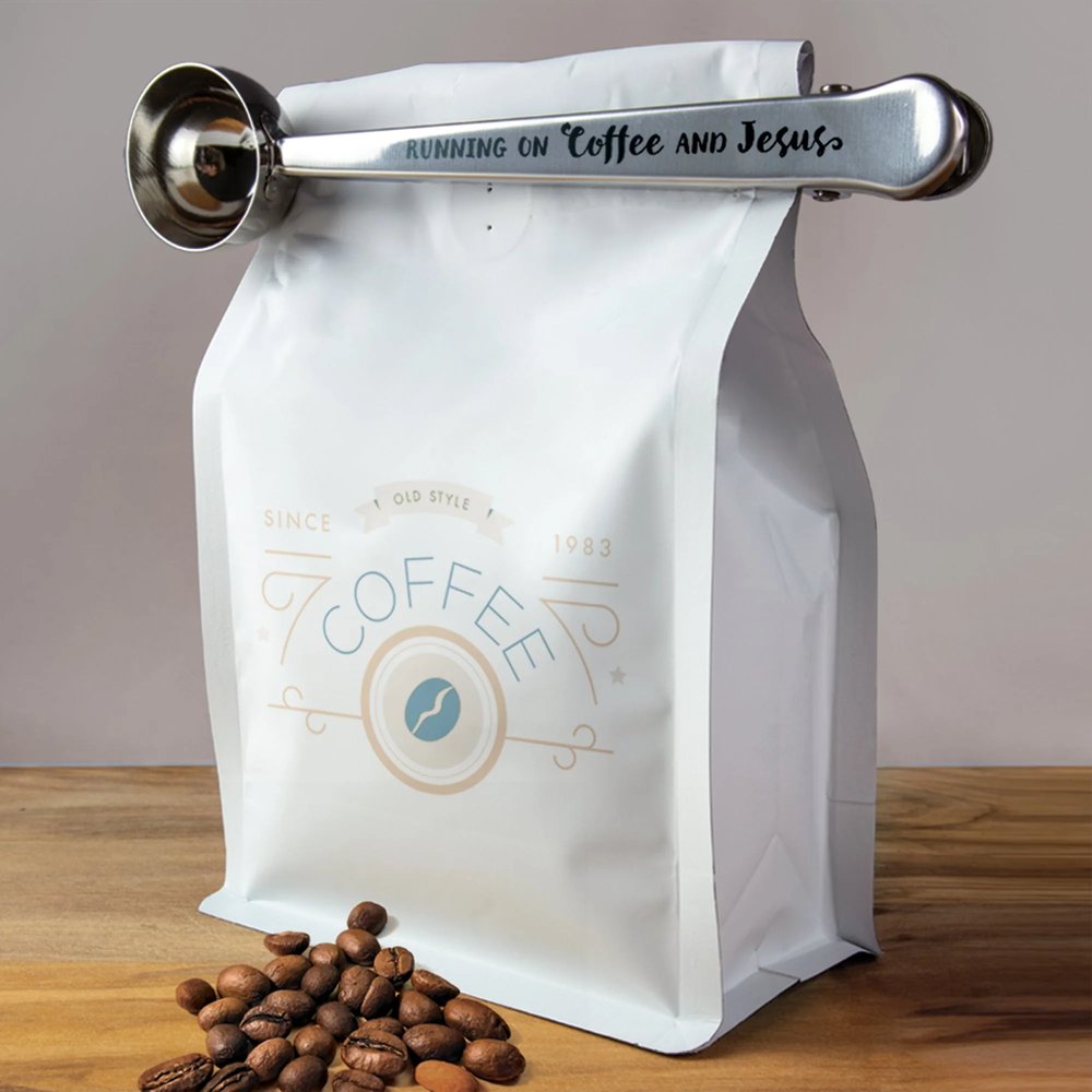 Running On Coffee & Jesus Steel Coffee Scoop & Clip
