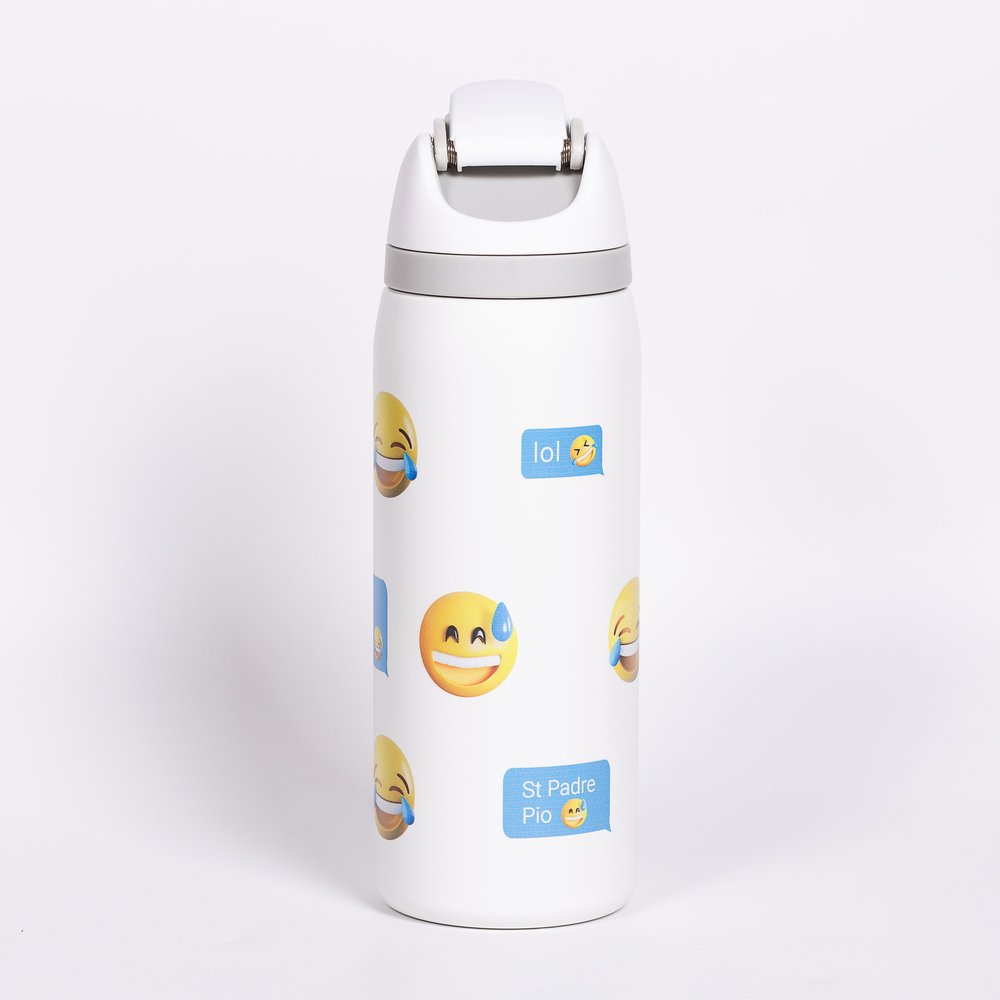 Personalized Padre Pio Laughter Emoji Water Bottle