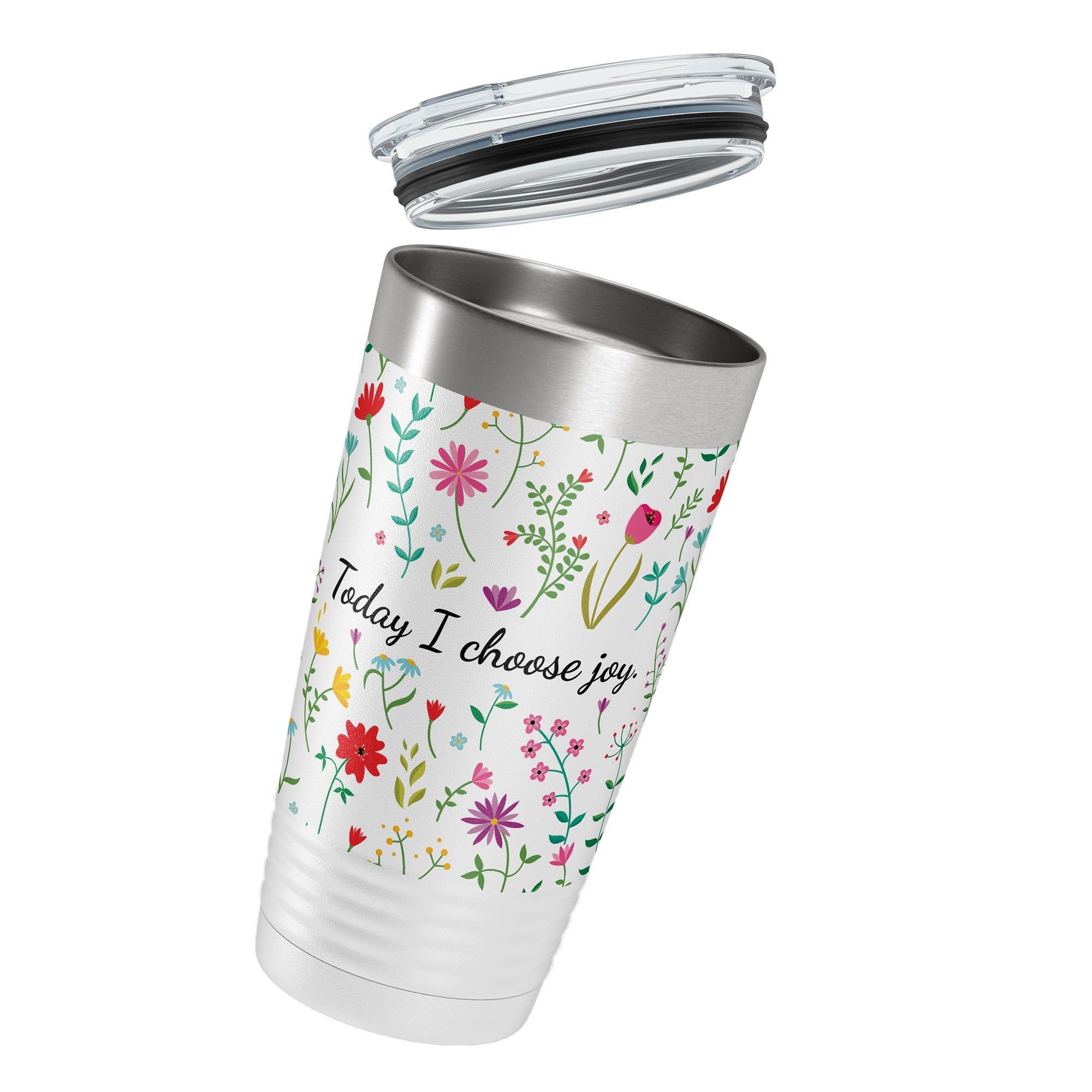 Floral I Choose Joy Insulated White 20oz Tumbler