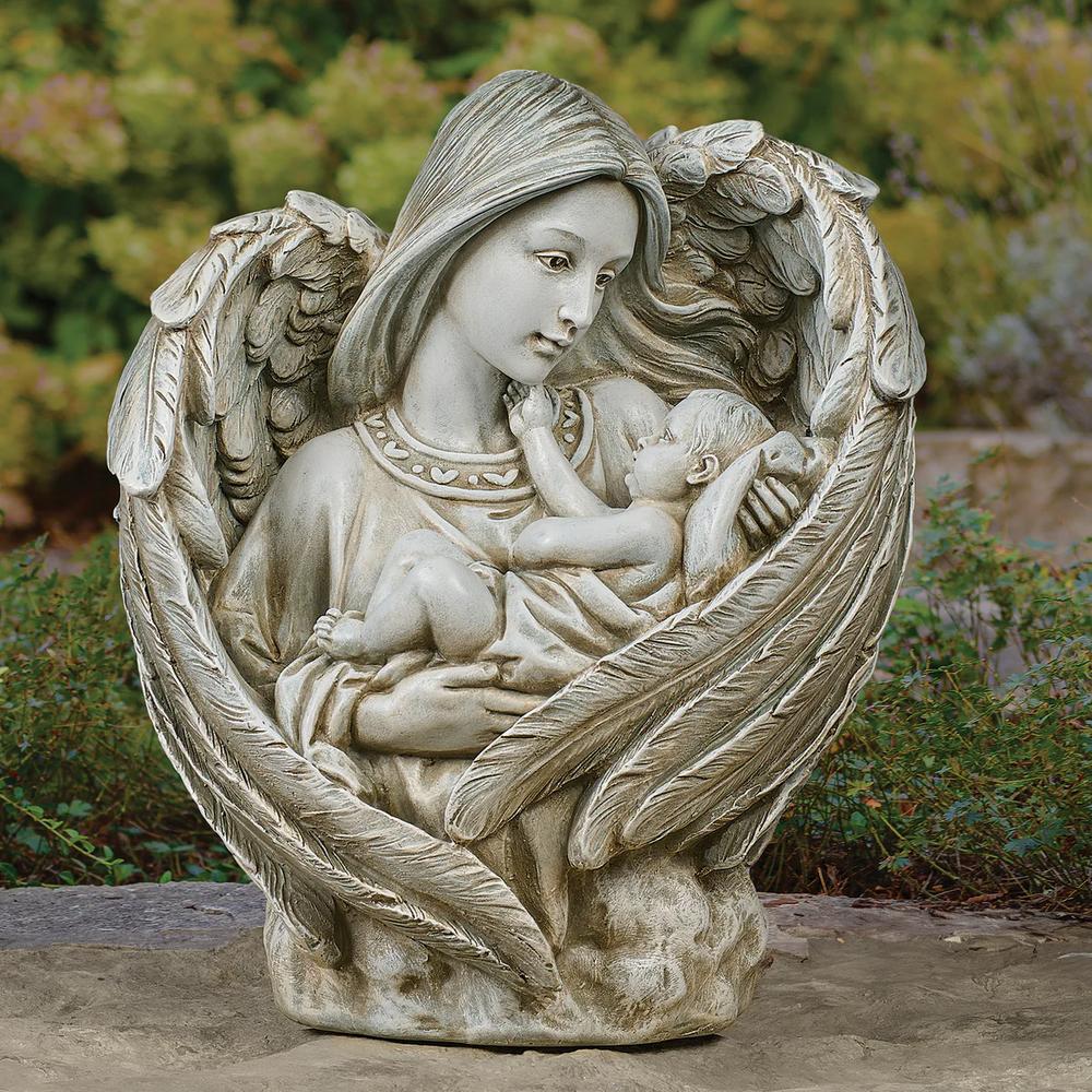Guardian Angel with Child Bust Garden Statue - 13"