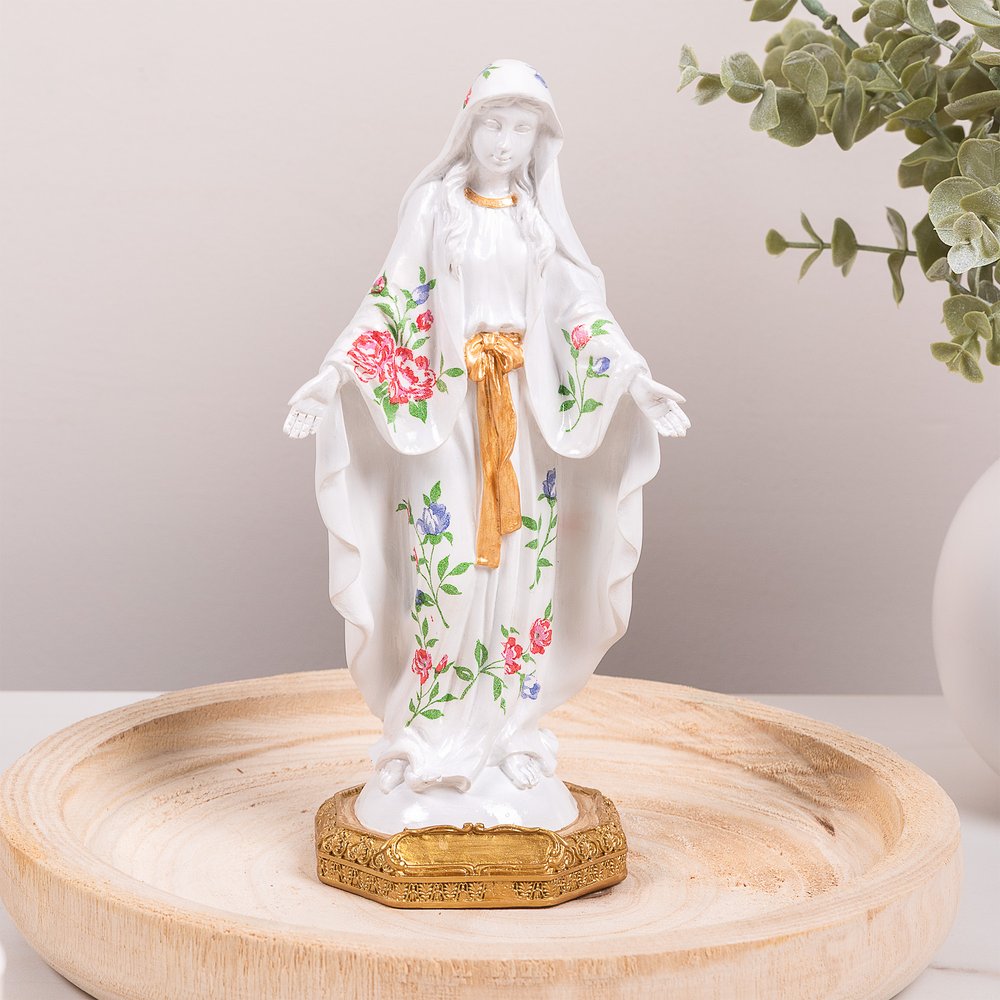 Mixed Floral Our Lady of Grace Statue - 8"