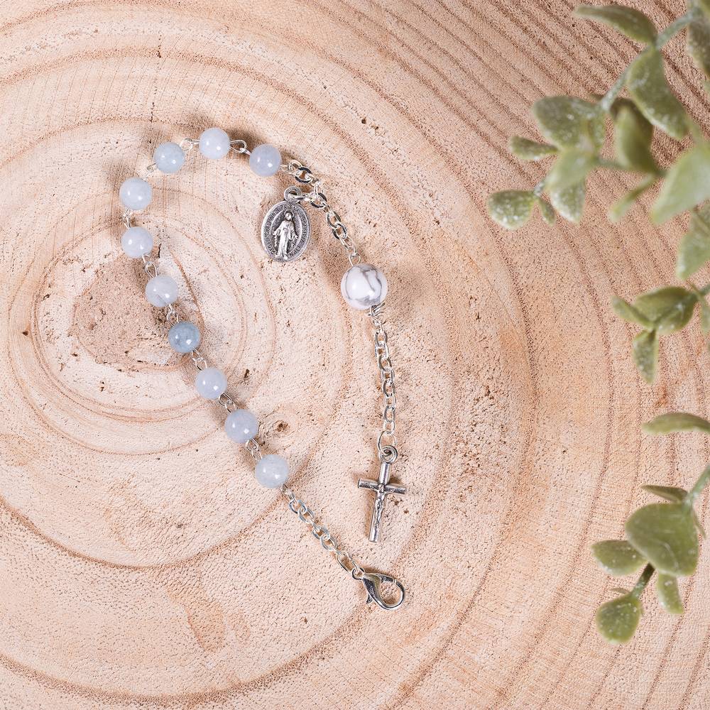 Angelite & Aulite Gemstone Rosary Bracelet