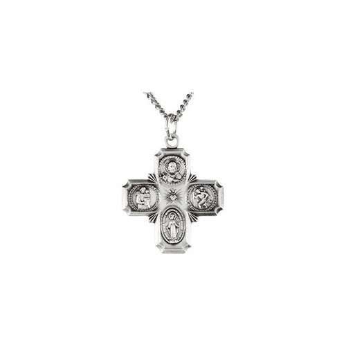 Sterling Silver 25x24mm Four-Way Cross Medal 24" Necklace