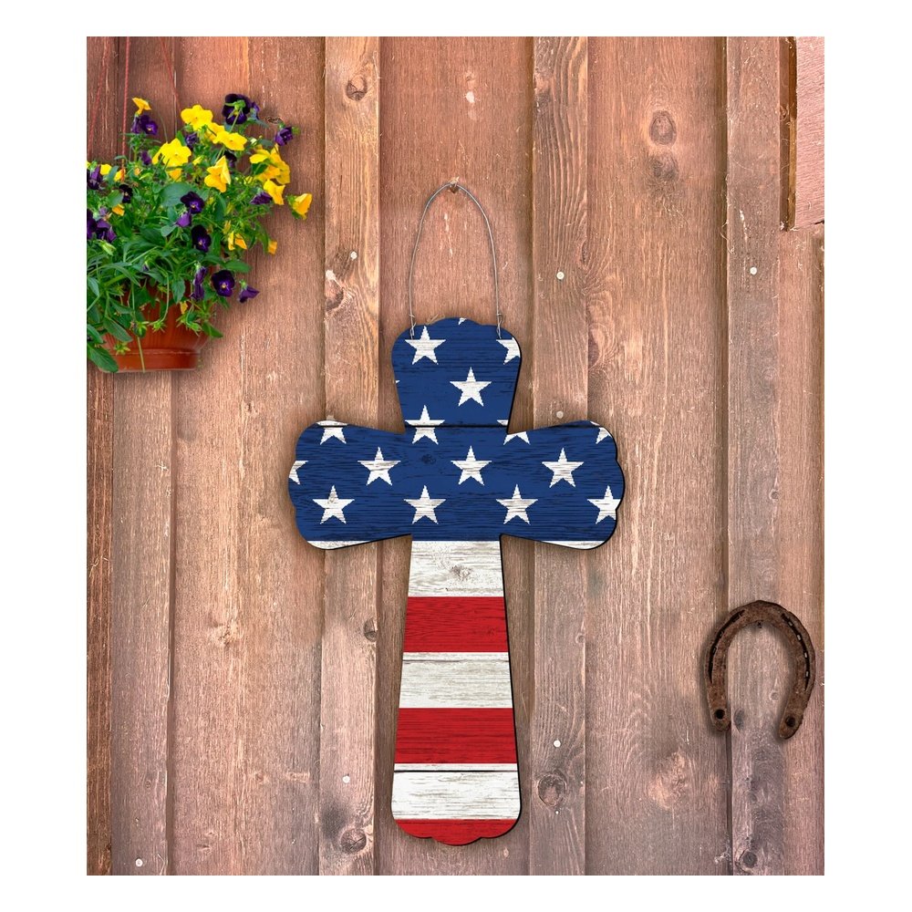 Outdoor Metal Stars & Stripes Cross - 15"