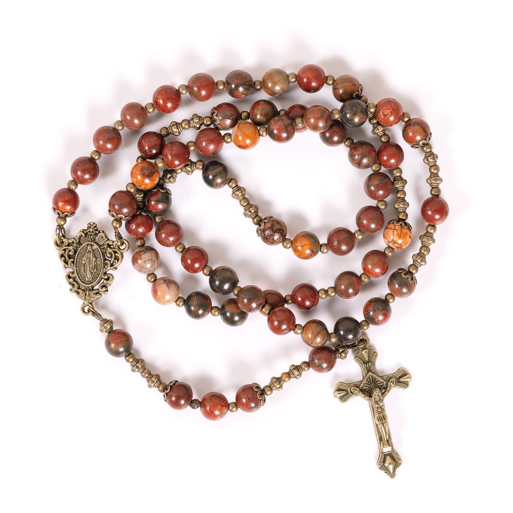 Antique Bronze & Red Turquoise Miraculous Rosary