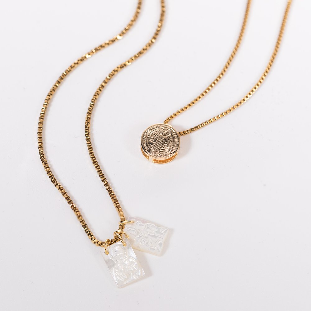 Scapular & St. Benedict Medal Layered Necklace