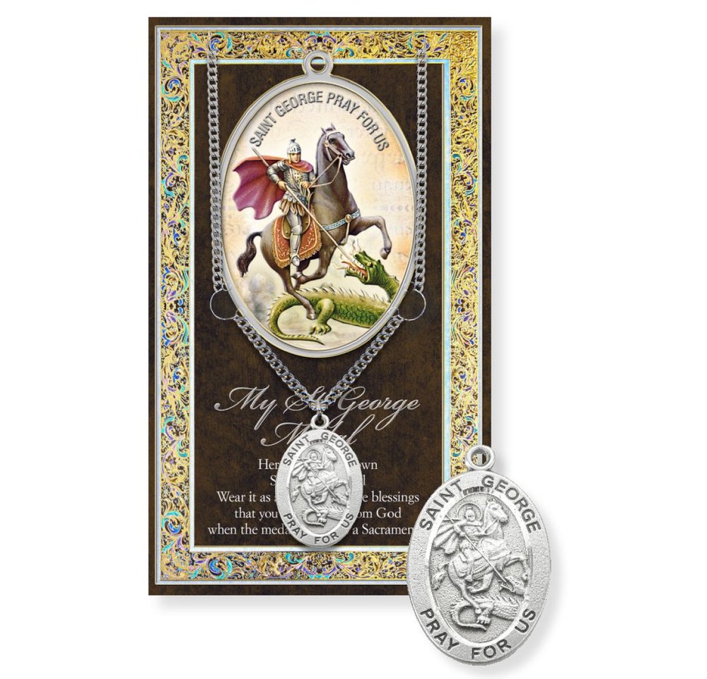 St. George Pewter Medal Necklace & Prayer Card Pamphlet - 24"