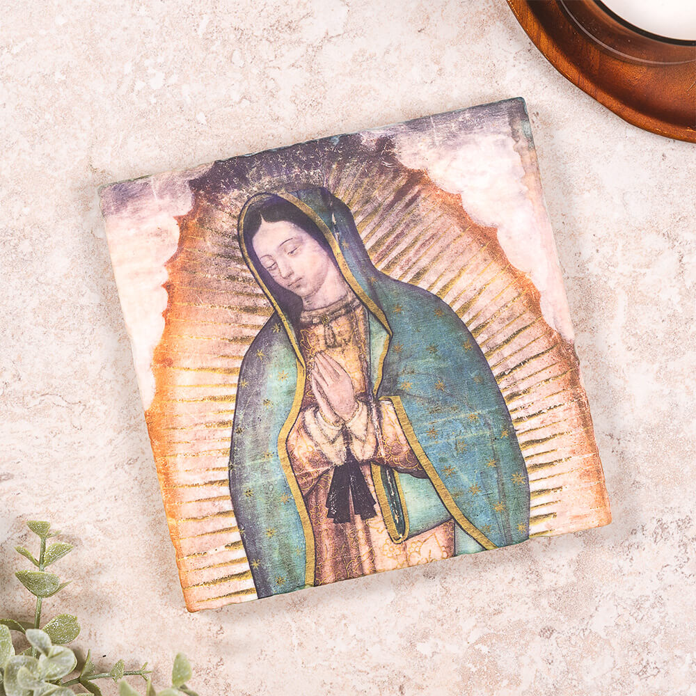 Our Lady of Guadalupe's Tilma Tumbled Stone Tile - 6" x 6"