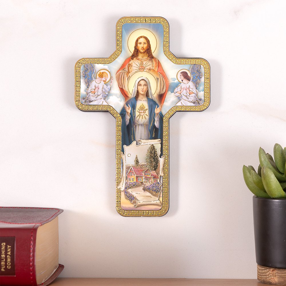Sacred & Immaculate Hearts Home Blessing Wall Cross - 7"