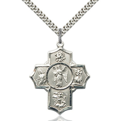 Sterling Silver Warrior 5-Way Cross Necklace - 24"
