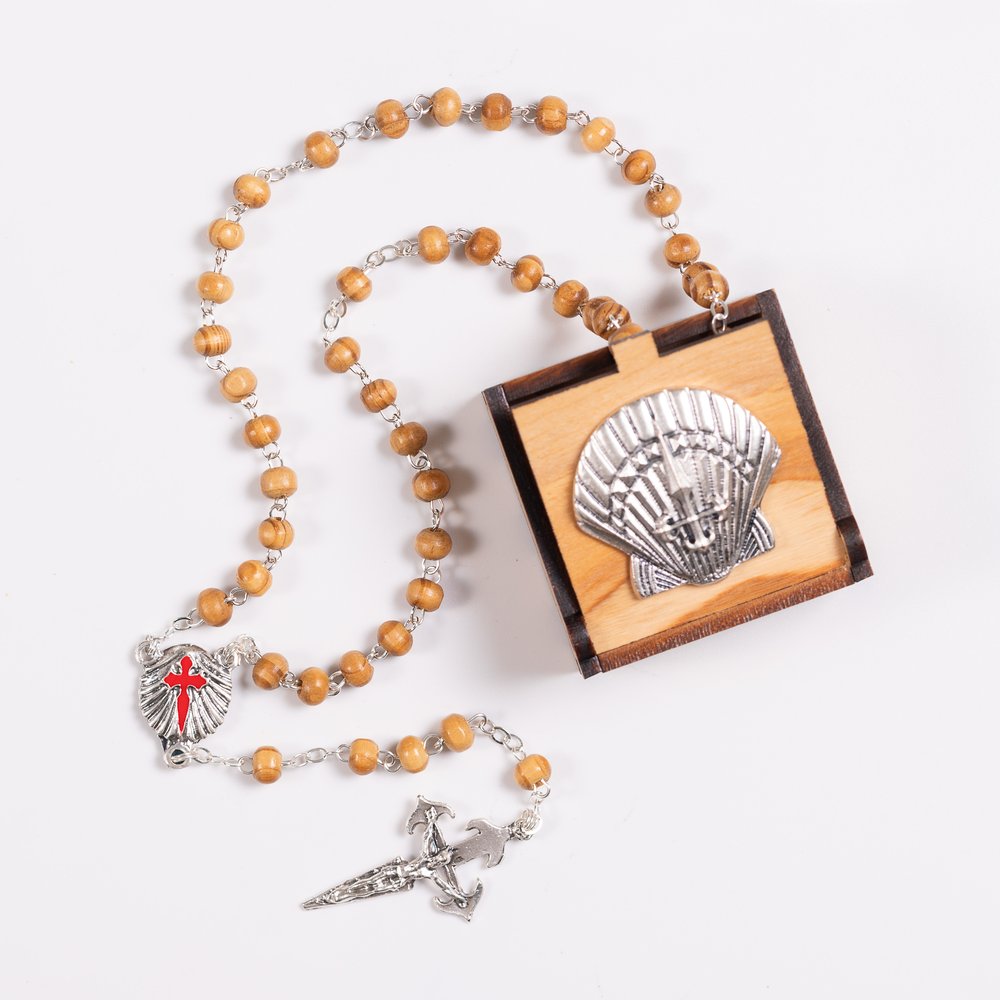 Scallop Shell Wood Rosary & Rosary Keepsake Box