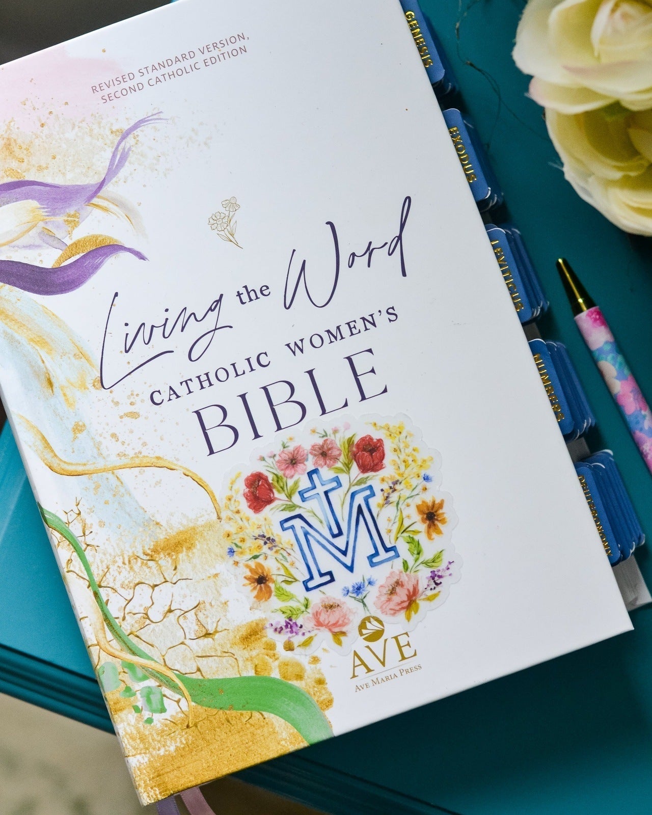 Floral Marian Cross Vinyl Sticker