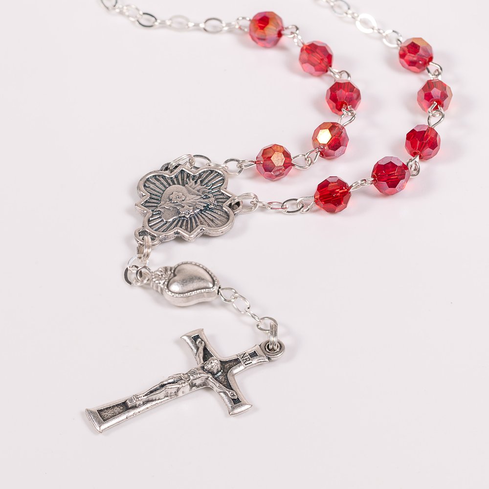 Red Crystal Sacred Heart Auto Rosary