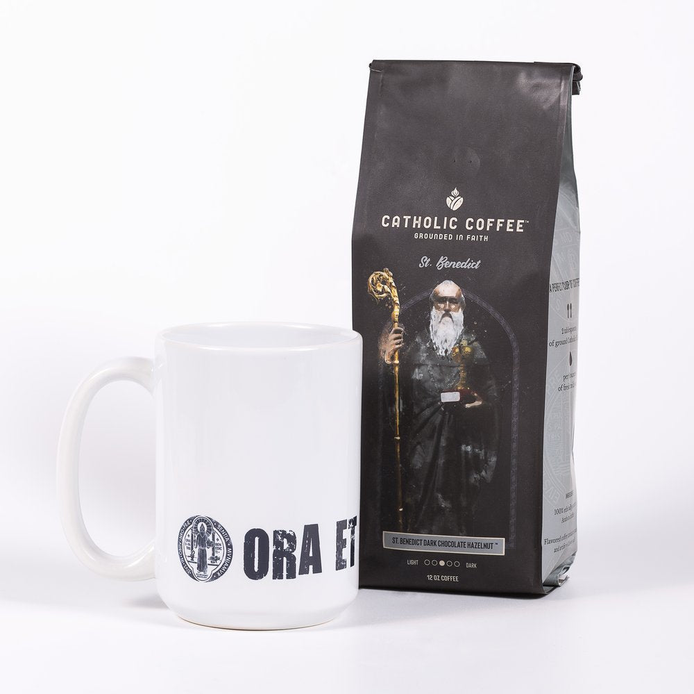 St. Benedict Ora Et Labora Mug & Chocolate Hazelnut Coffee Gift Set