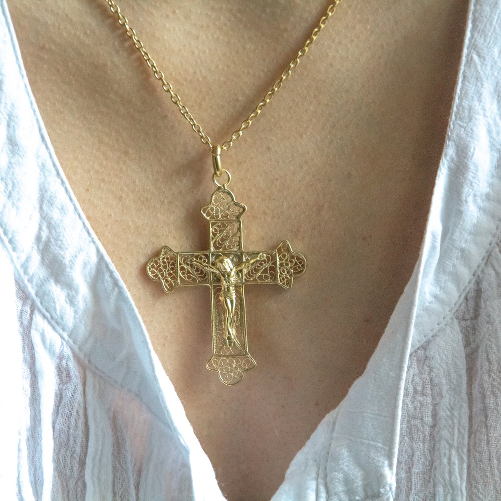 Gold Over Silver Filigree Crucifix Necklace