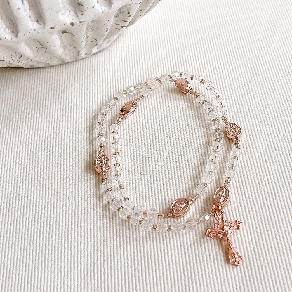 Crystal Miraculous Medal Twist Rosary Bracelet