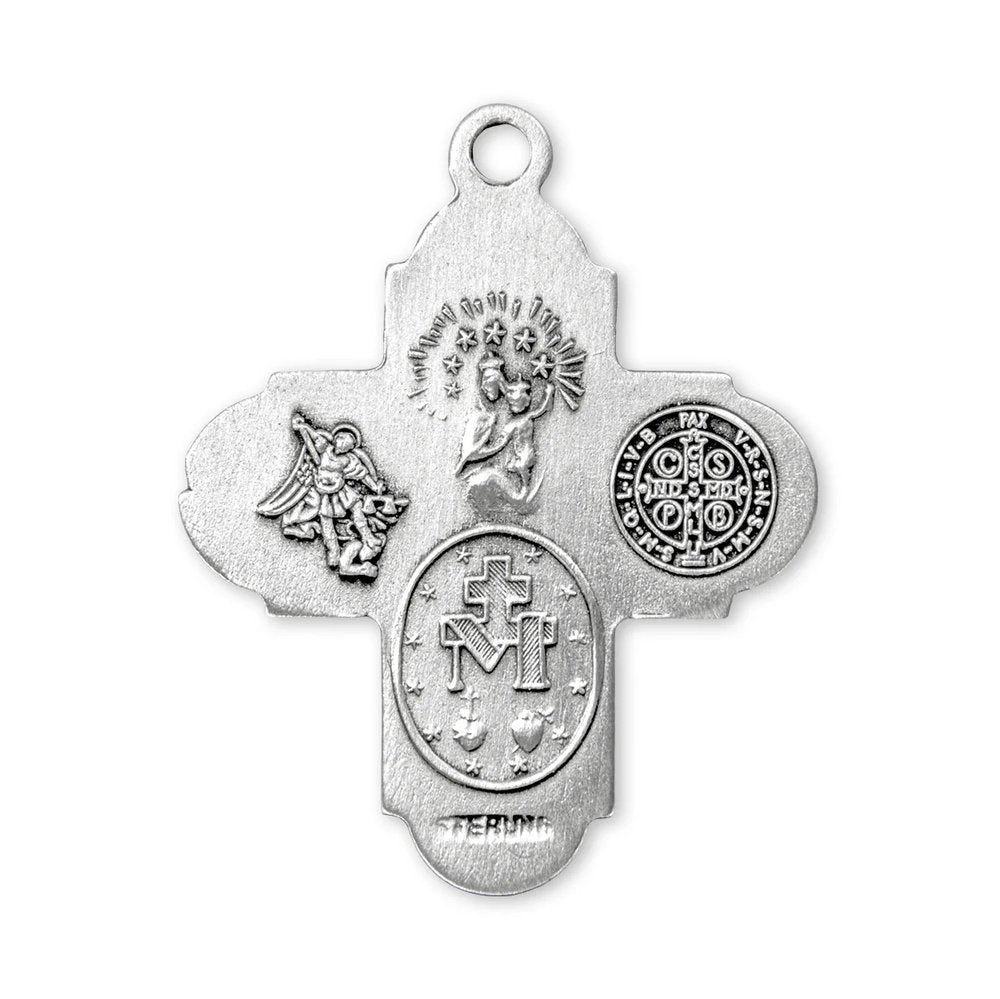 Sterling Silver St. Benedict 4-Way Medal Necklace