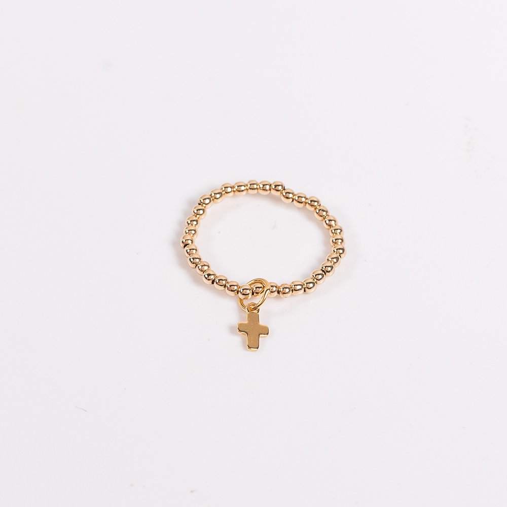 14 KT Gold Filled Mini Cross Charm Ring - Size 7/8