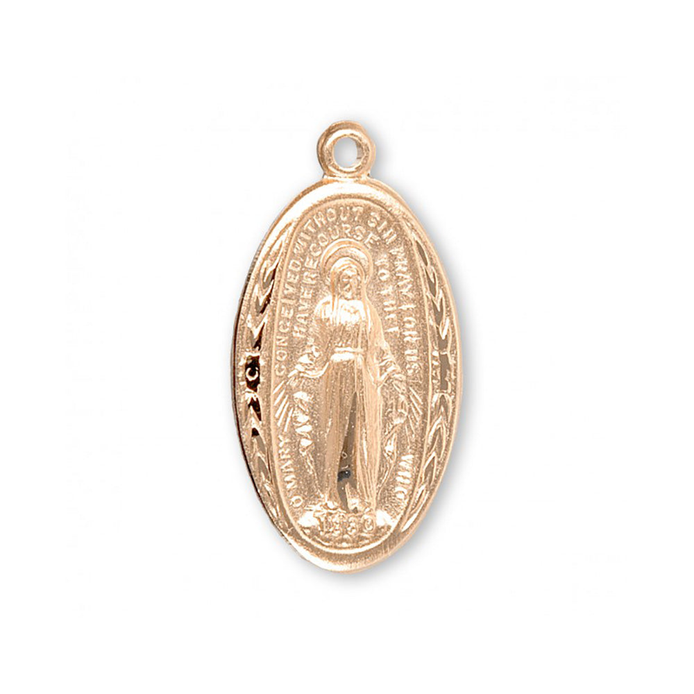 16kt Gold Over Sterling Silver Oval Miraculous Medal - 18 Inch Chain