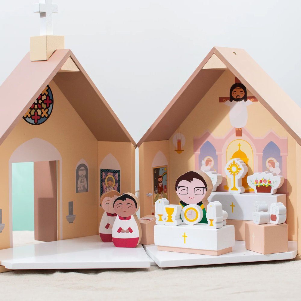 Kids Wooden Catholic Church Play Set