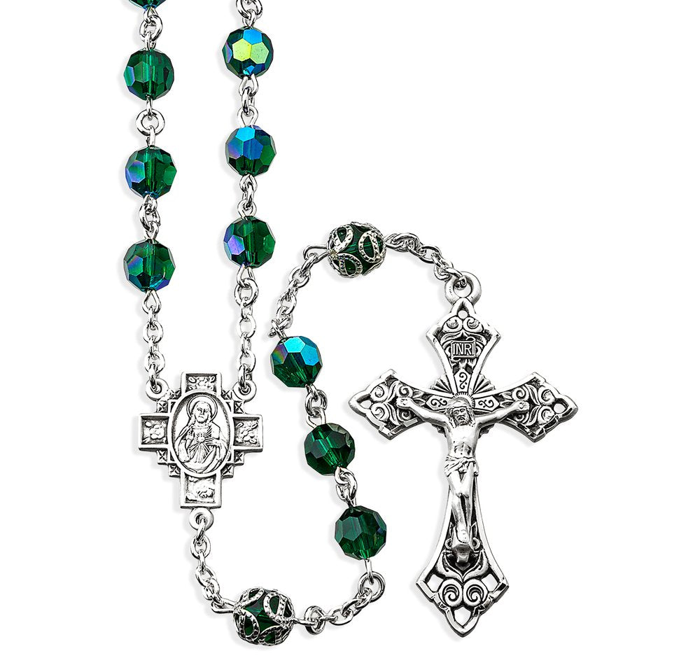 Sterling Silver Emerald Capped Crystal Rosary