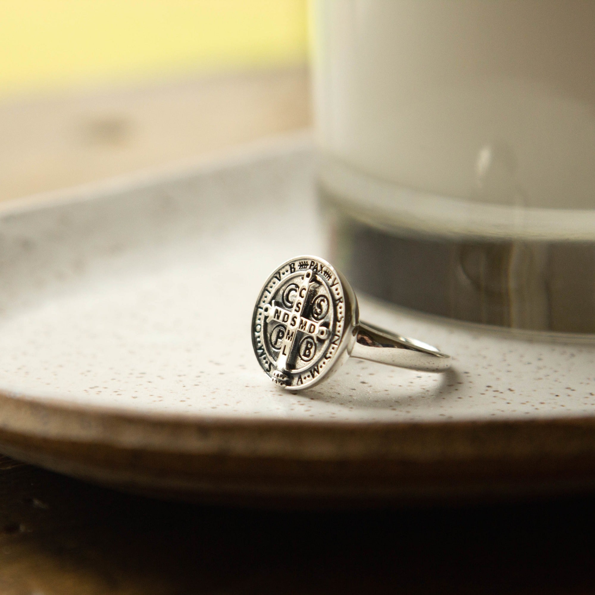St. Benedict Sterling Silver Ring with Thin Band - Multiple Sizes