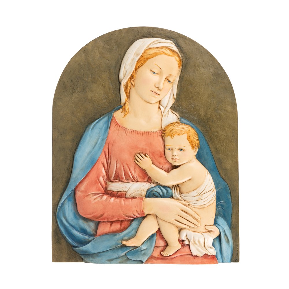 Sculpted Madonna & Child Colored Plaque