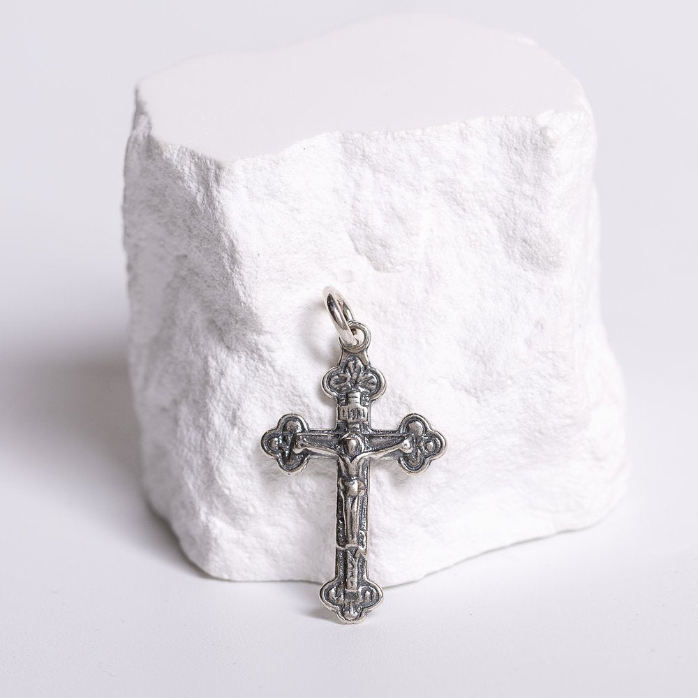 Sterling Silver Medieval Bottony Crucifix Pendant - 1.25"