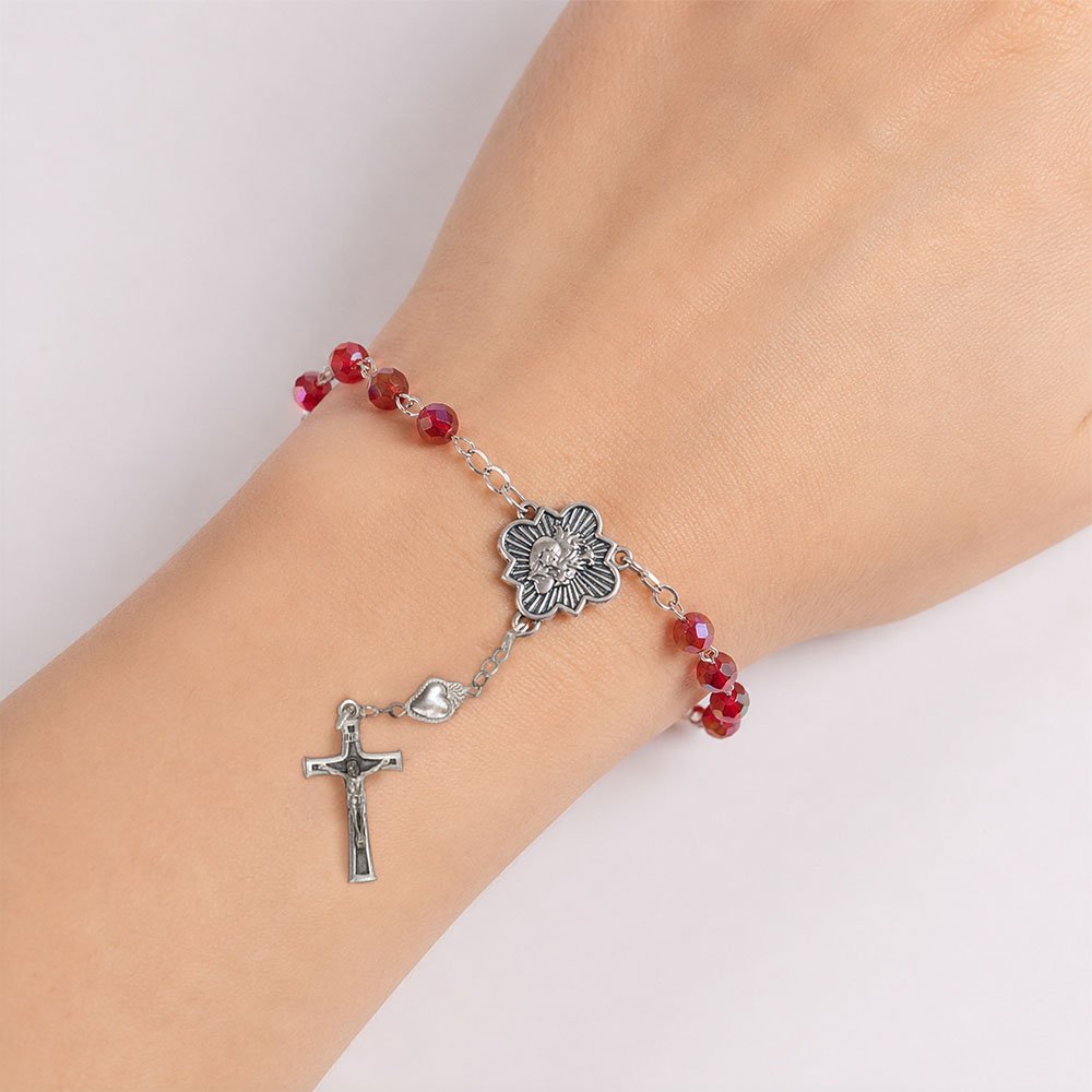 Red Crystal Sacred Heart Auto Rosary