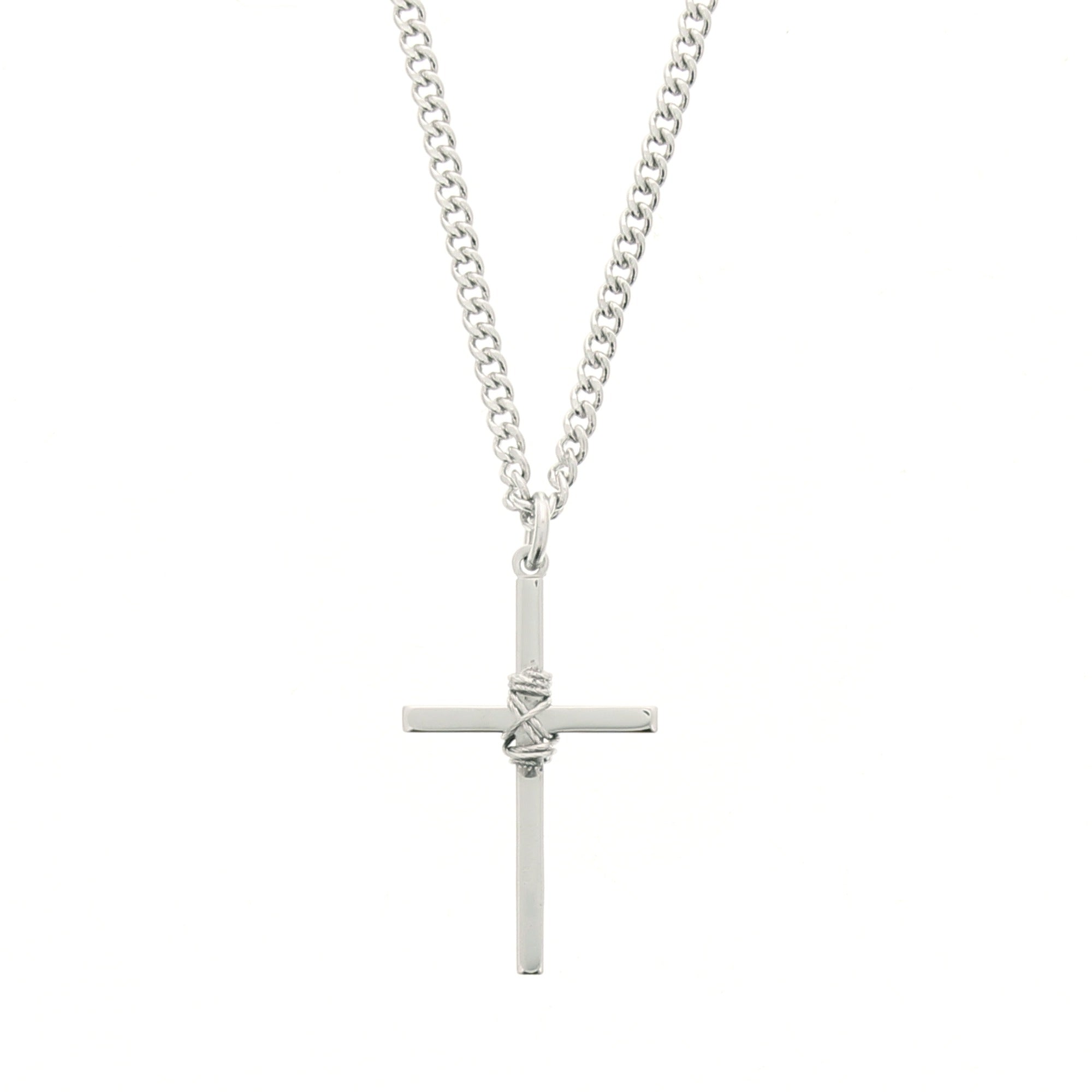 Sterling Silver Wrapped Cross Necklace - 24"
