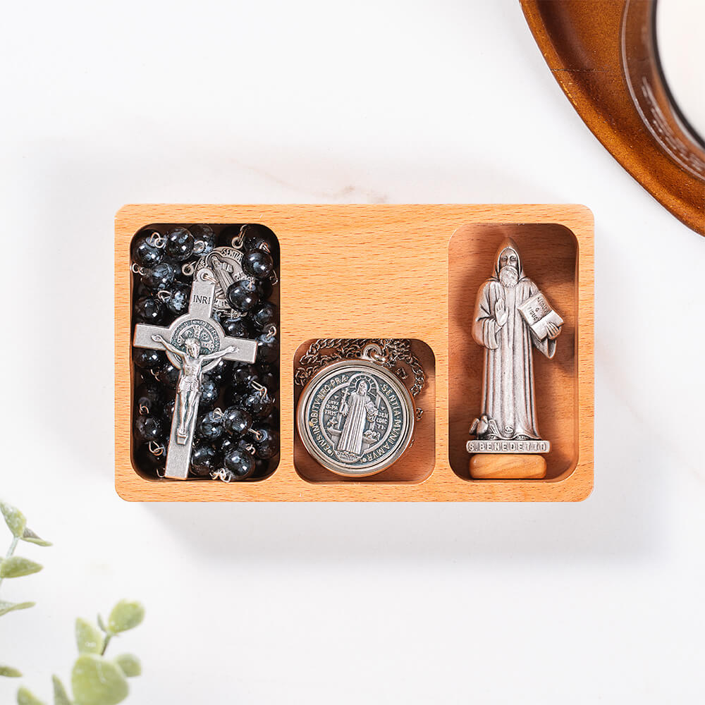St. Benedict Rosary, Necklace, & Figurine Gift Set