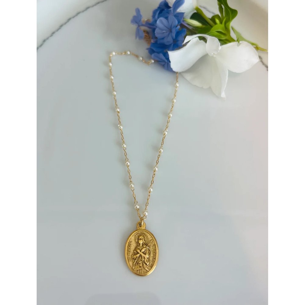 Gold Pearl St. Maria Goretti Necklace