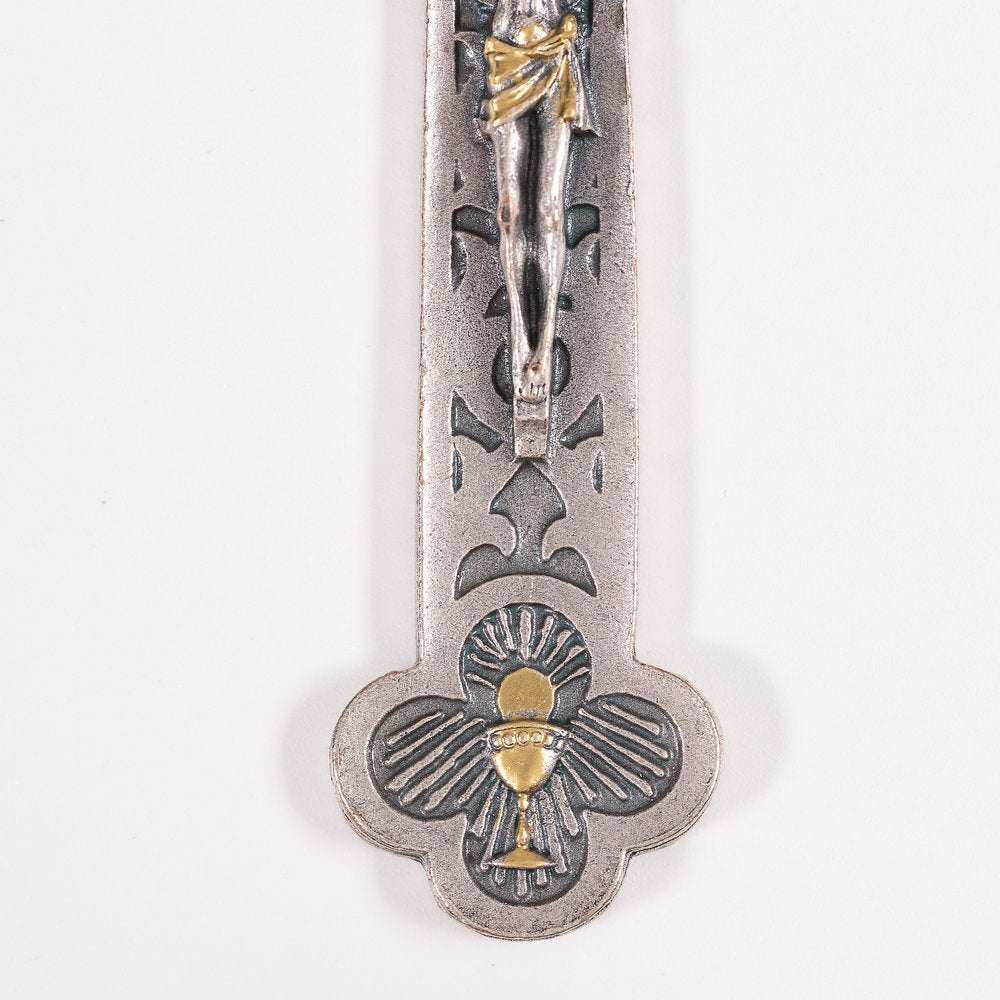 Red Silver Plated Latin Crucifix of Mercy - 6"