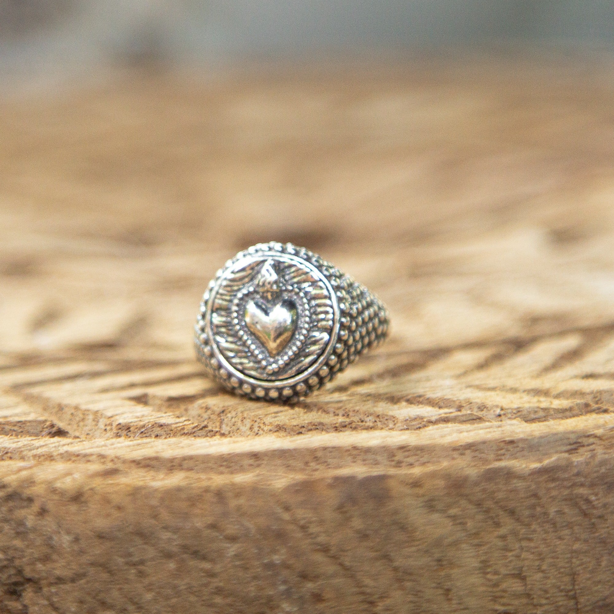 Sterling Silver Sacred Heart Signet Ring