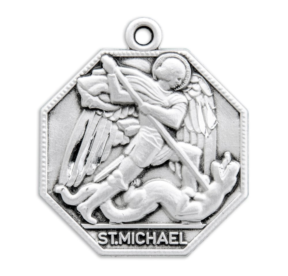 Sterling Silver Octagon St. Michael Medal Necklace