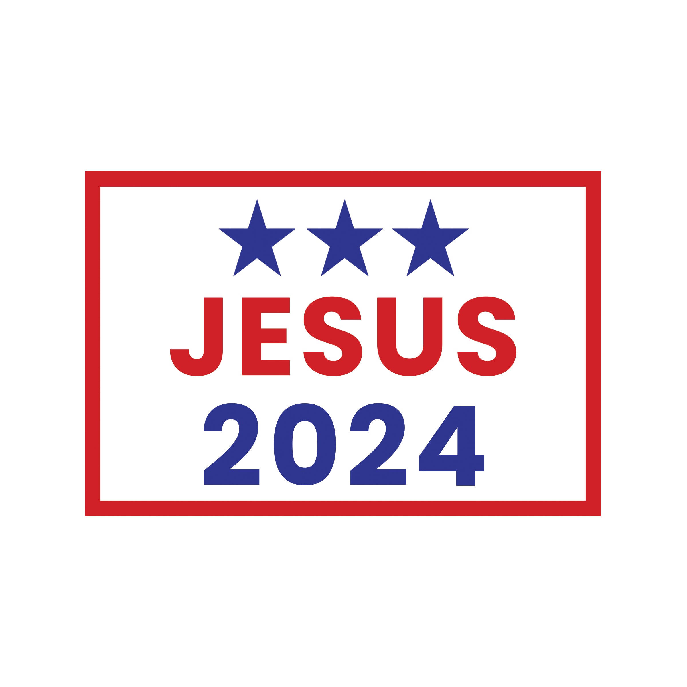 Jesus 2024 campaign logo in red, white, and blue.