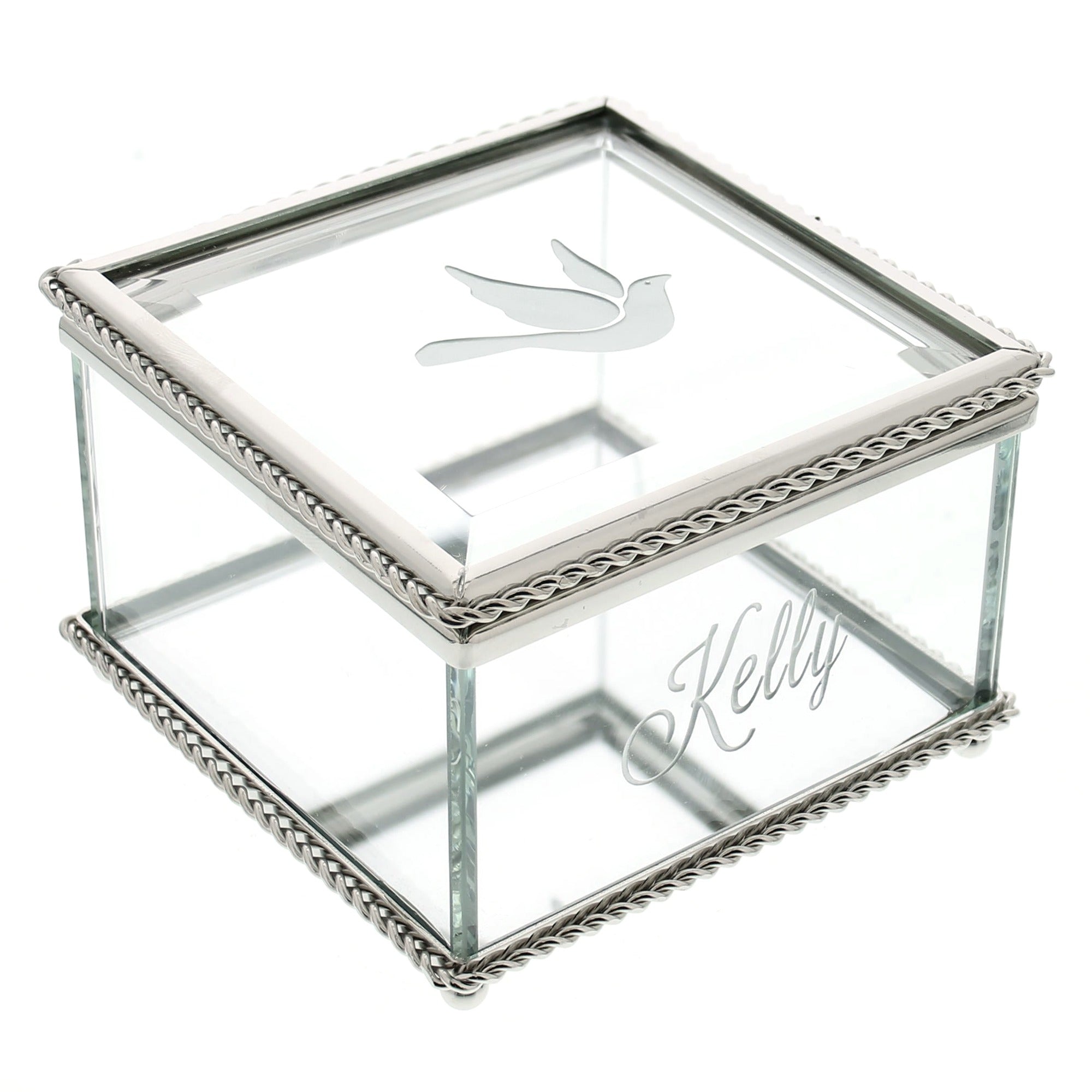 Personalized Dove Glass Keepsake Box