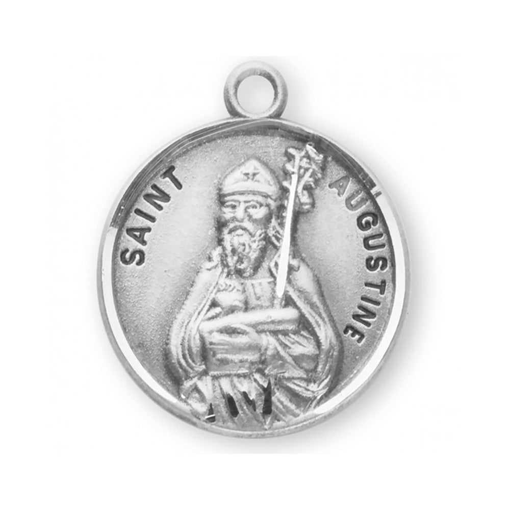 Round Sterling Silver St. Augustine Medal Necklace - 20"