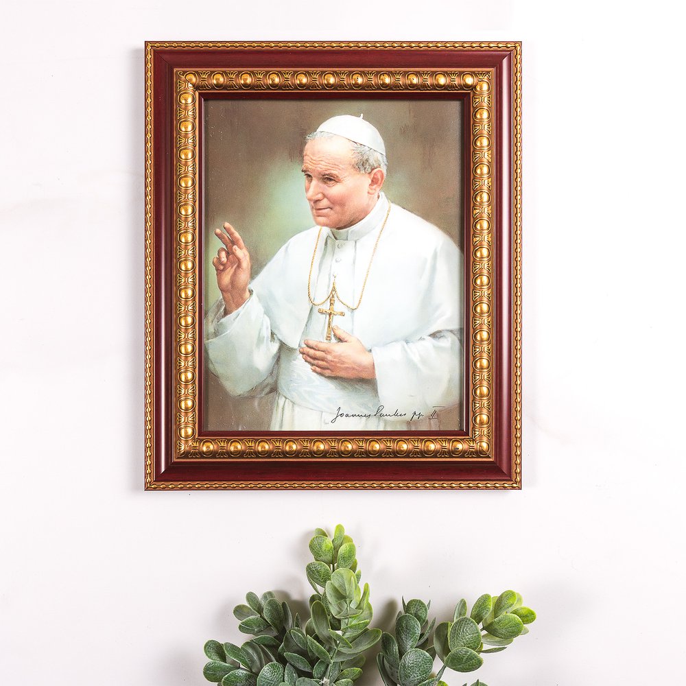 Pope St. John Paul II Ornate Cherry & Gold Framed Print