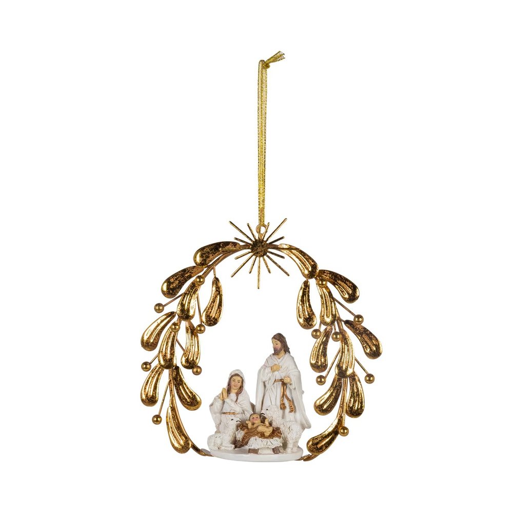 Gold Olive Branch Nativity Scene Ornament - 5.5"