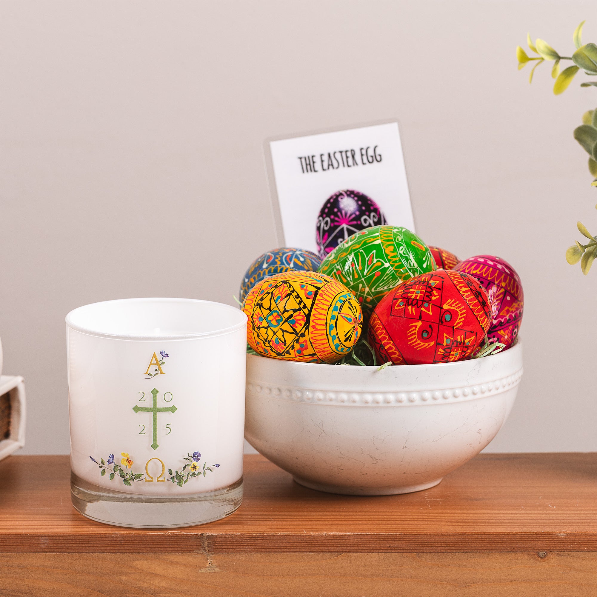 Wooden Easter Eggs - Set of 6 & Easter Paschal Candle Gift Set