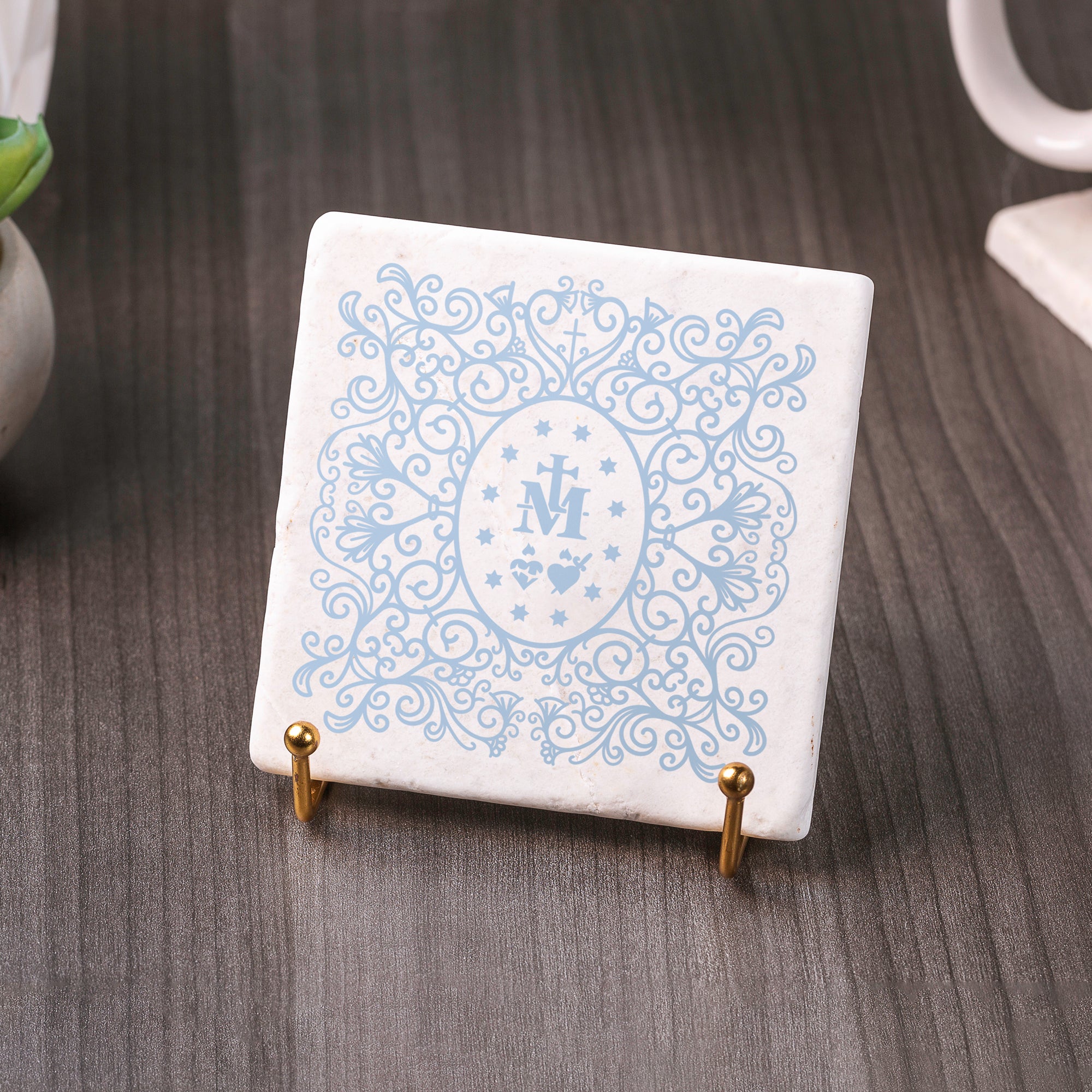 Miraculous Medal Filigree Stone Coaster