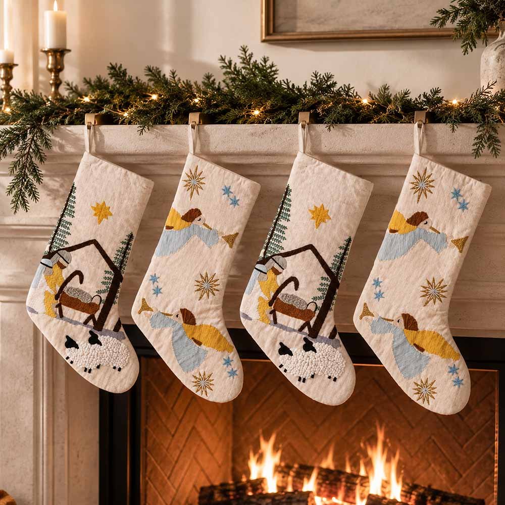 Nativity & Angel Christmas Stockings - Set of 4