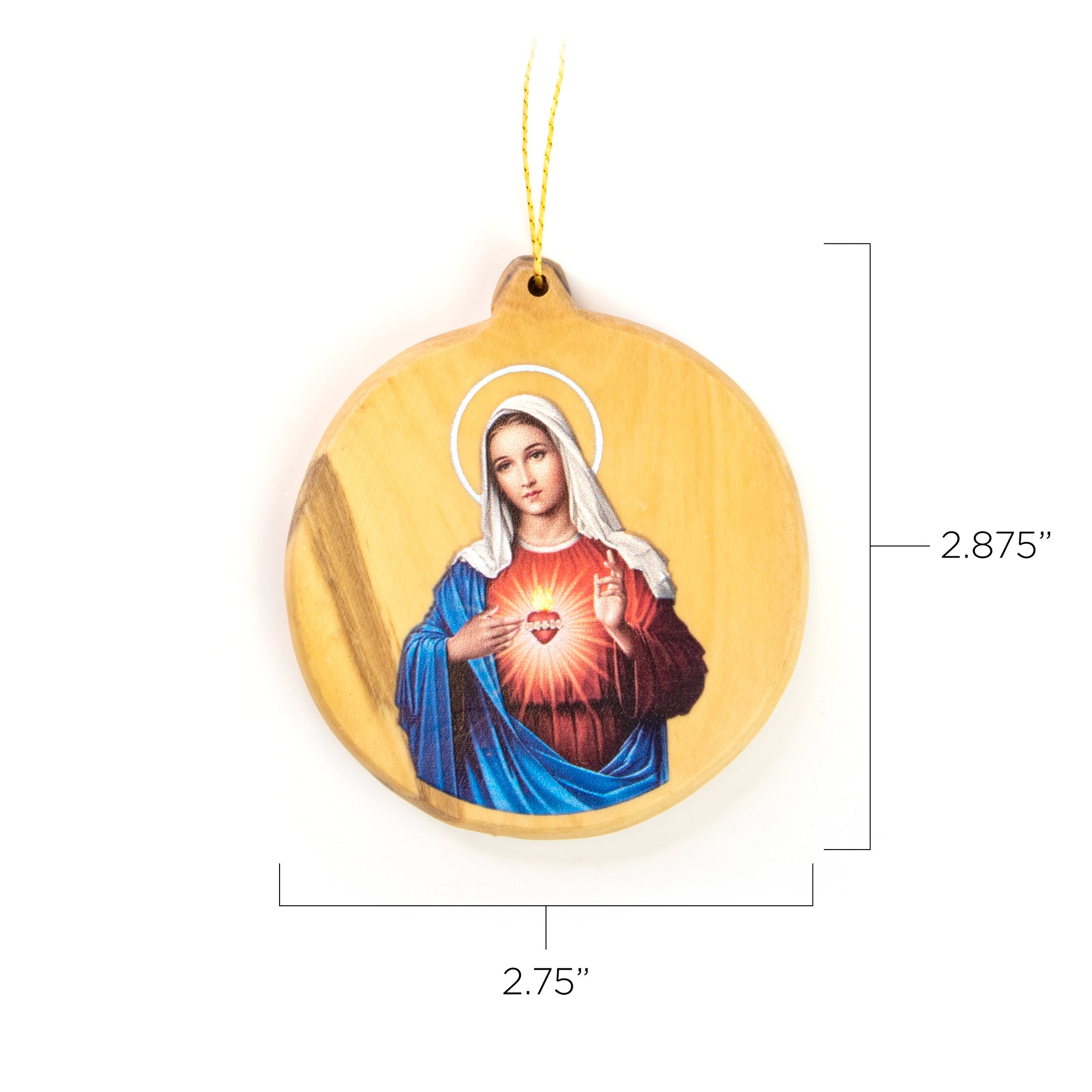 Thick Cut Olive Wood Immaculate Heart Ornament
